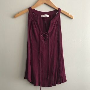 Burgundy Lace Up Top